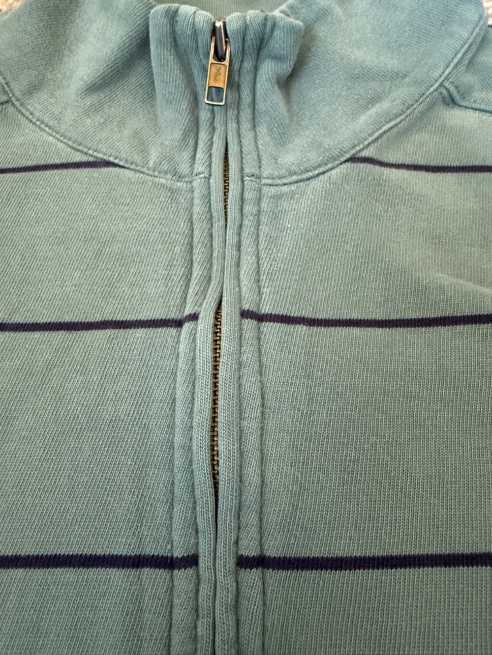 J. Crew Green Striped Quarter-Zip pullover Sweater